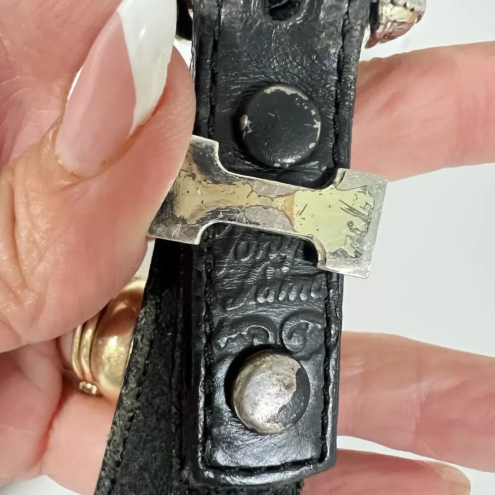Vintage Tony Lama Silver Concho Western Belt Women Size 30 Black Leather